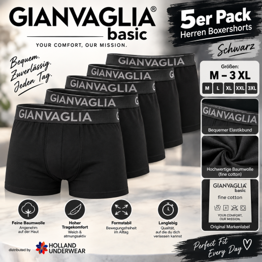 5er Set Herren Unterwäsche – Schwarz – M bis 2XL