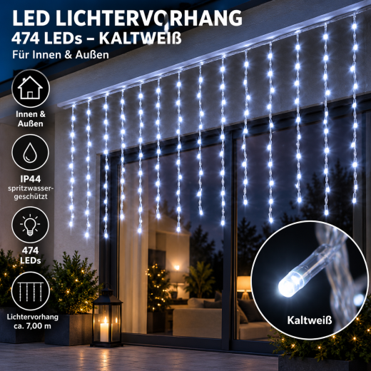 LED Lichtervorhang 474 LEDs – Weiß – IP44 – Innen & Außen