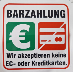 Aufkleber Barzahlung - Wir akzeptieren keine EC- oder Kreditkarten