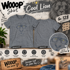 WOOOP Kinder-Shirt „Cool Lion“ – Grau – Größe 128