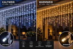 LED Lichtervorhang 477 LEDs – Weiß & Warmweiß – IP44 – Innen & Außen
