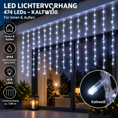 LED Lichtervorhang 474 LEDs – Weiß – IP44 – Innen & Außen